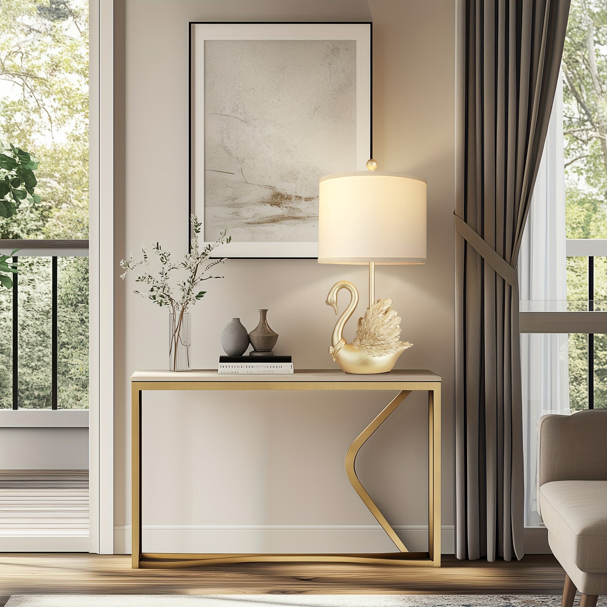 Two-piece Set Of Table Lamps Golden Brass Swan Table Lamps With LED Bulbs. These Modern-designed, Stylish Table Lamps Are A Perfect Fit For The Decor Of Any Contemporary Bedroom Or Living Room, And A