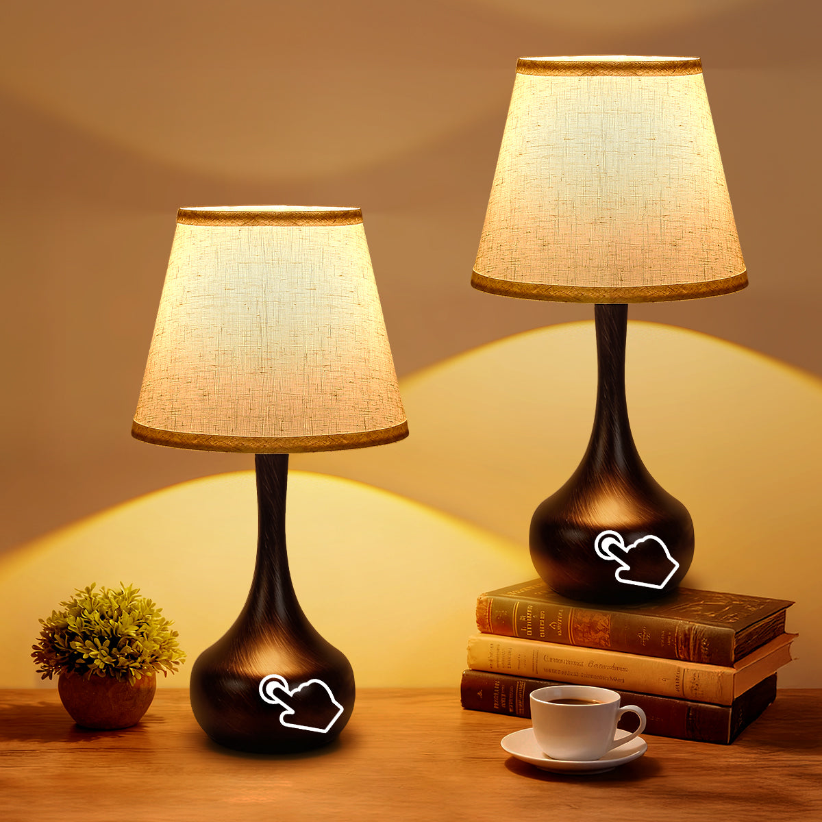 Touch Lamps For Nightstand Bedside Lamps Set Of 2, 3 Way Dimmable Light For Bedoom, Desk, Living Room,Sofa Table-LED Bulbs Included