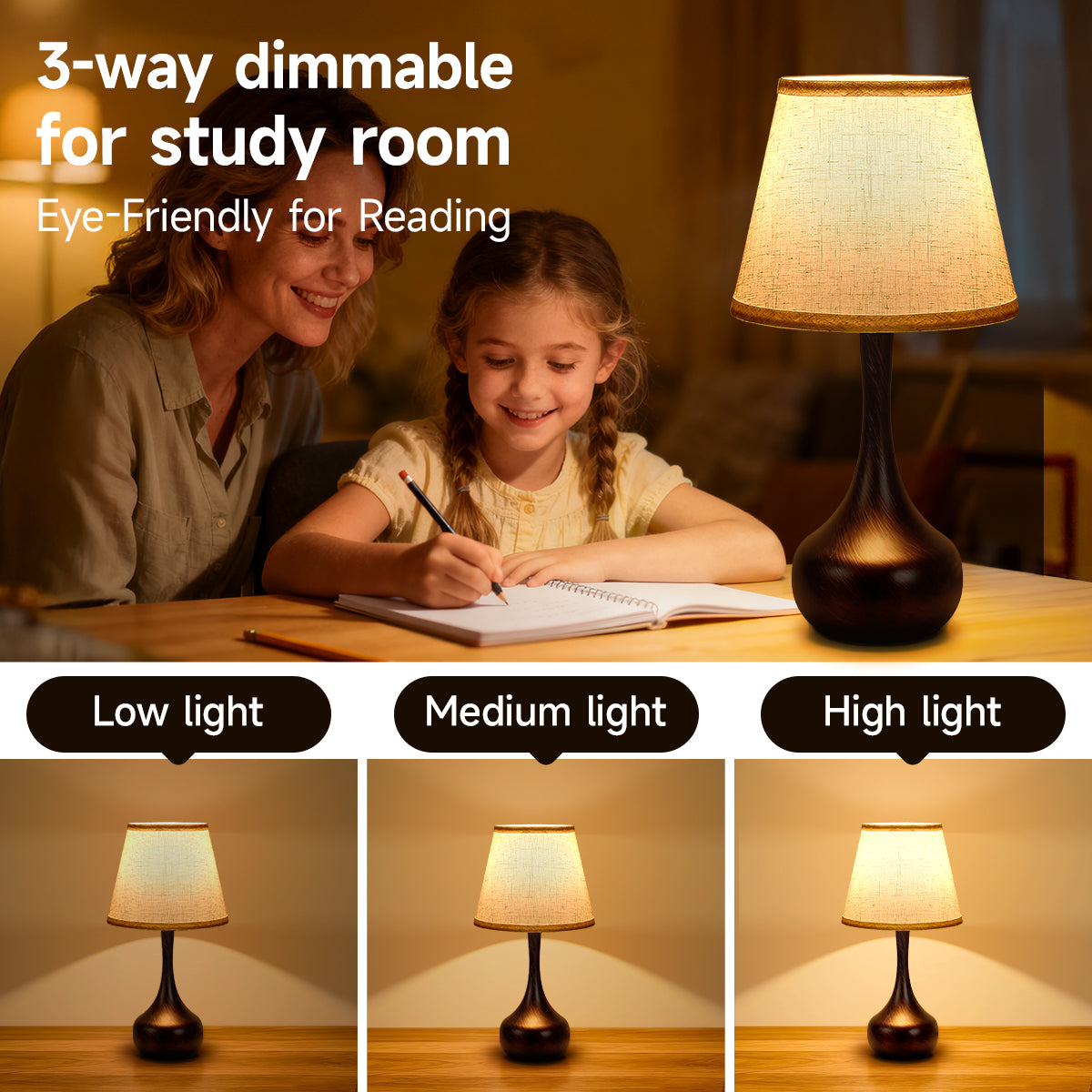 Touch Lamps For Nightstand Bedside Lamps Set Of 2, 3 Way Dimmable Light For Bedoom, Desk, Living Room,Sofa Table-LED Bulbs Included