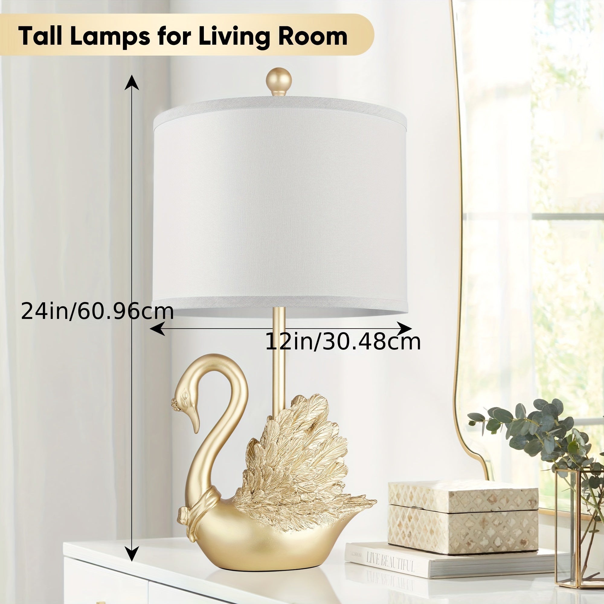 Two-piece Set Of Table Lamps Golden Brass Swan Table Lamps With LED Bulbs. These Modern-designed, Stylish Table Lamps Are A Perfect Fit For The Decor Of Any Contemporary Bedroom Or Living Room, And A